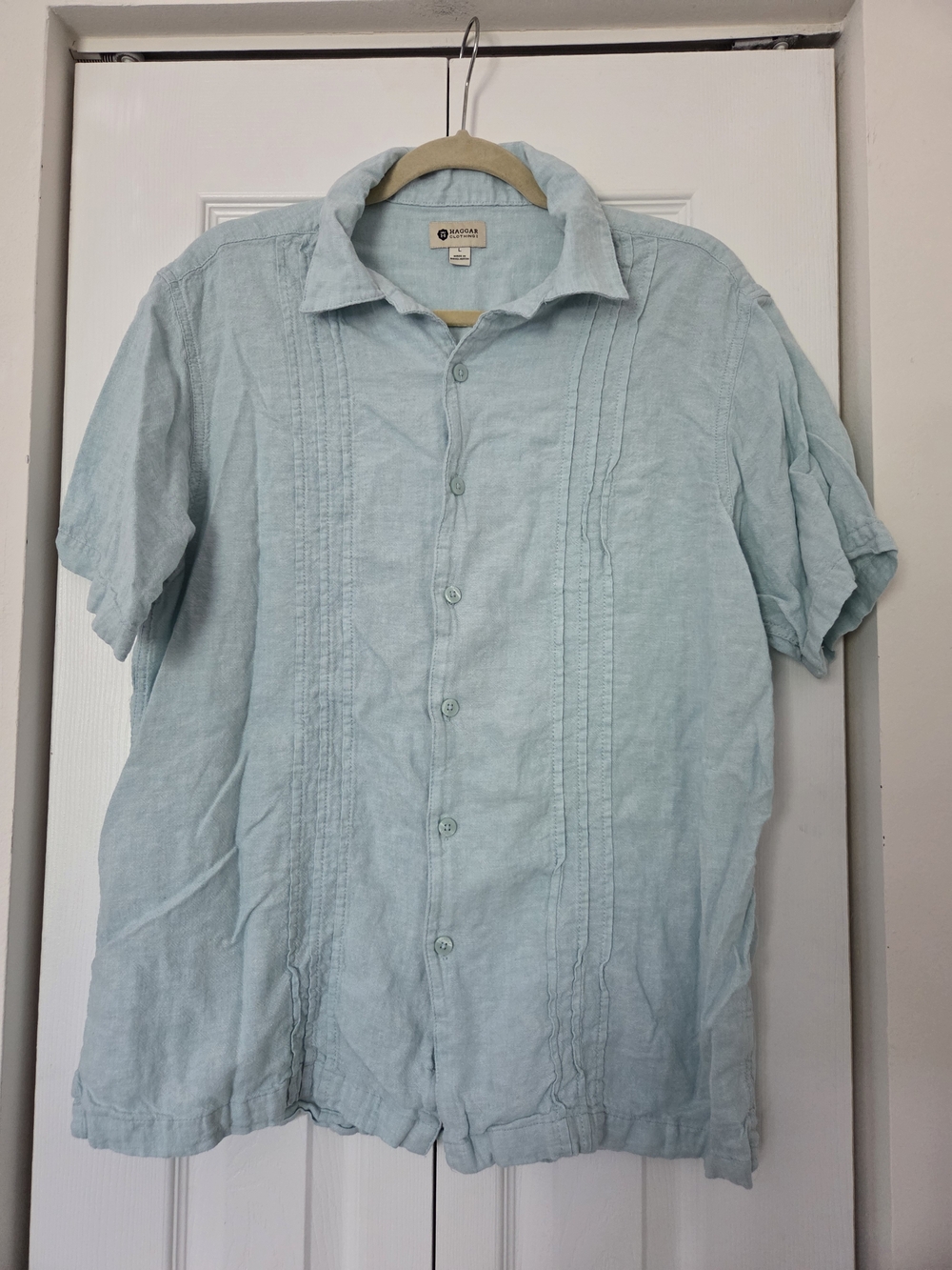 Haggar Light Blue Short-Sleeve Pintuck Button-Down Shirt